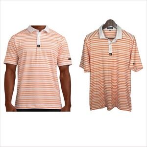 Bad Birdie Men's Warp Stripes Polo Tech Orange Size Large 4 Way Stretch Golf